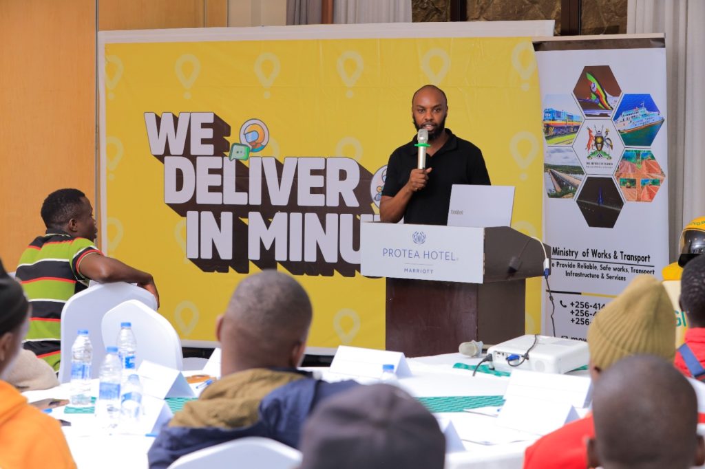 Brendon Njorege, Operations Manager, Glovo Uganda, speaking during the Rider Safety Event in Kampala