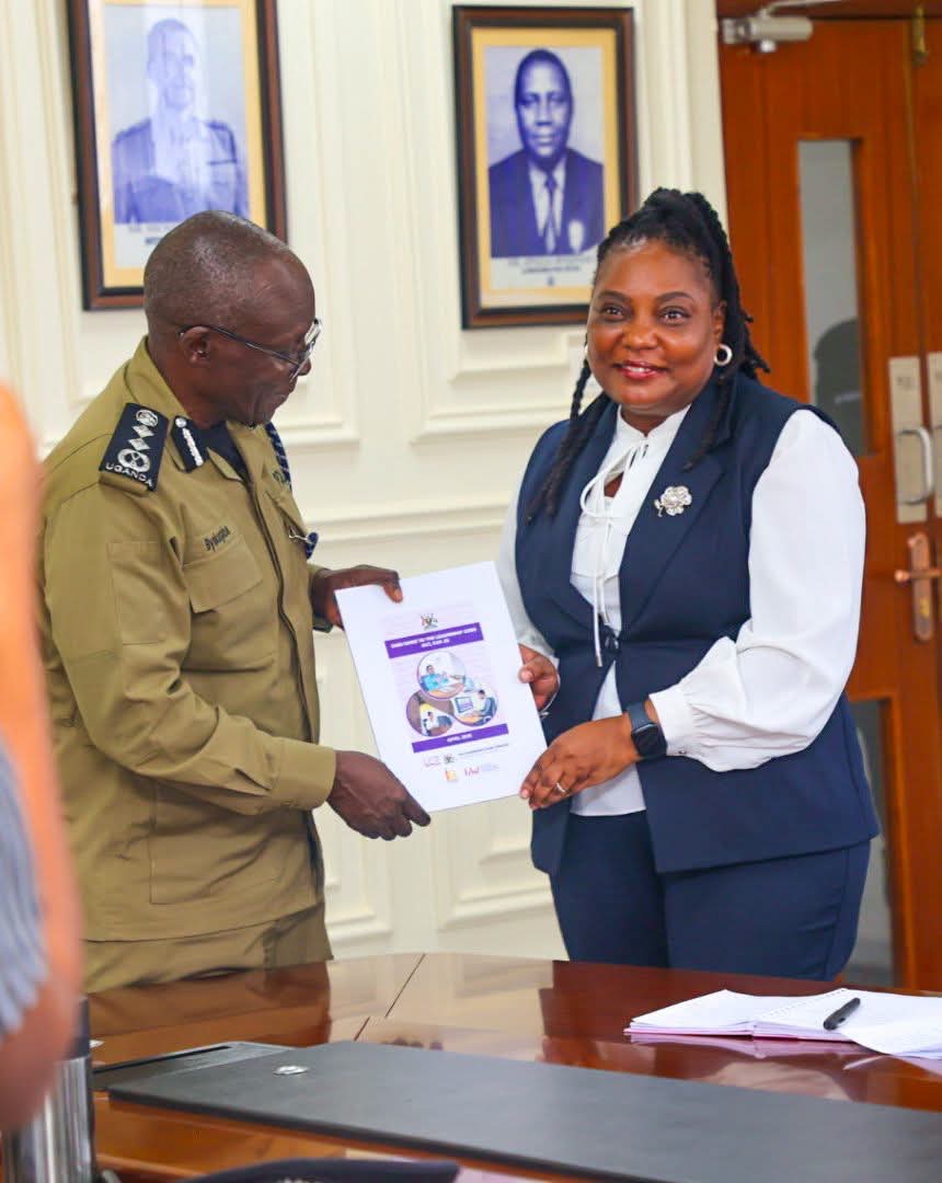 IGP Abas Byakagaba and Tribunal Chairperson Roselyn Karugonjo Segawa discuss institutional cooperation to promote transparency, integrity and professional ethics in public service.